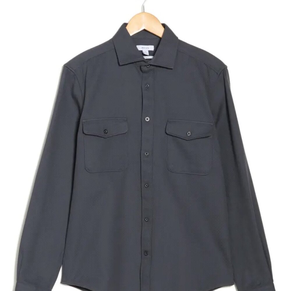 REISS Arlo Cotton Canvas Button-Up Overshirt in Steel Blue - Picture 5 of 5